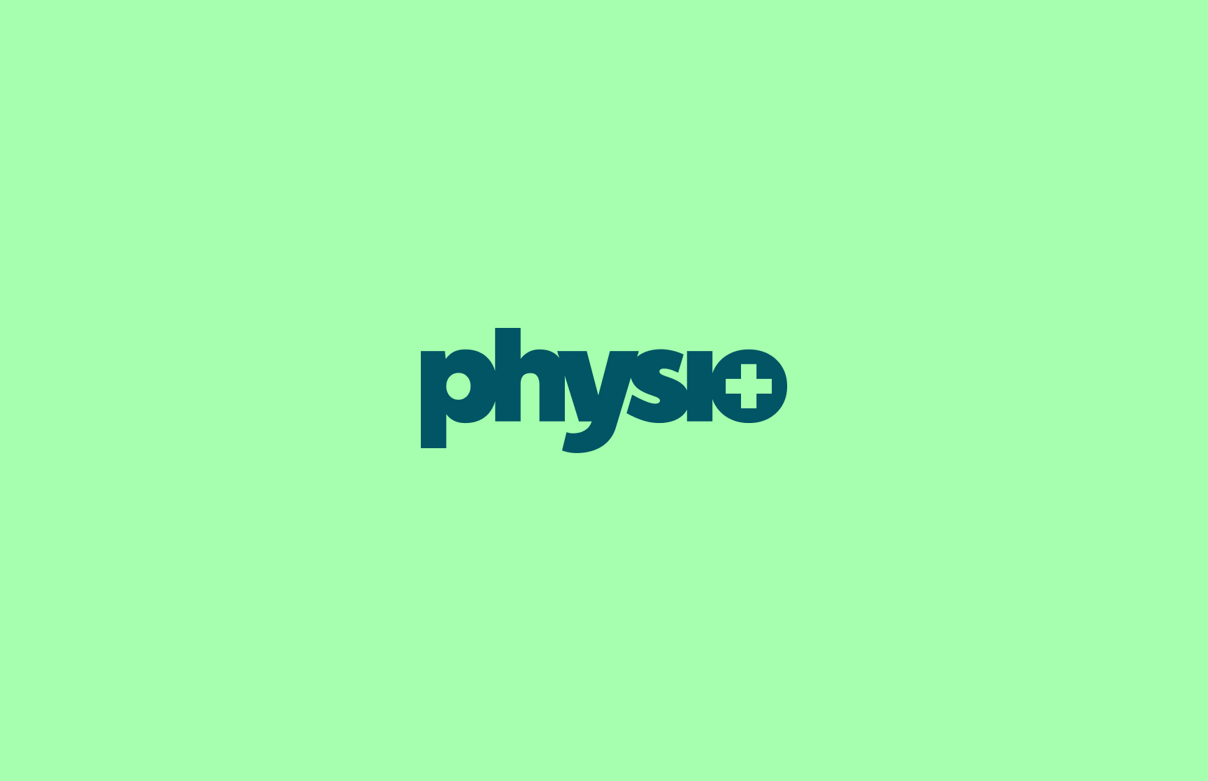 Das neue, reduzierte Logo von THIS IS JUJU für Physio Plus in klarer Typografie mit einem “+” im Wort „physio“, auf zwei frischen Farben der Corporate Identity.